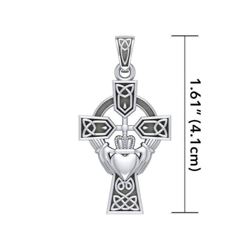 Celtic Cross and Irish Claddagh Sterling Silver Pendant TP1704